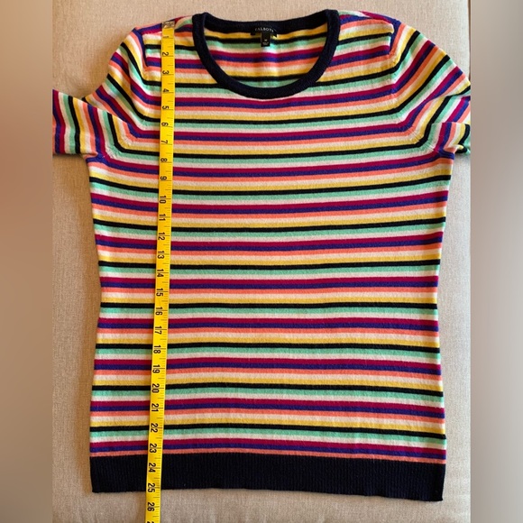 Talbots Vibrant Striped Crew Neck Sweater (Navy, Green, Yellow, Pink and Purple) - Picture 3 of 7